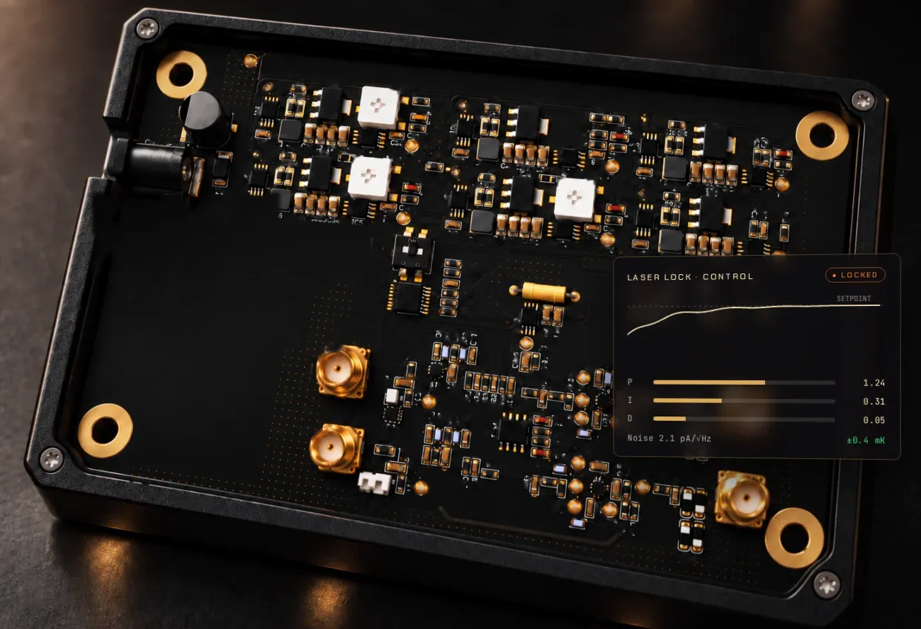 Precision measurement PCB in a machined enclosure with a laser lock control panel