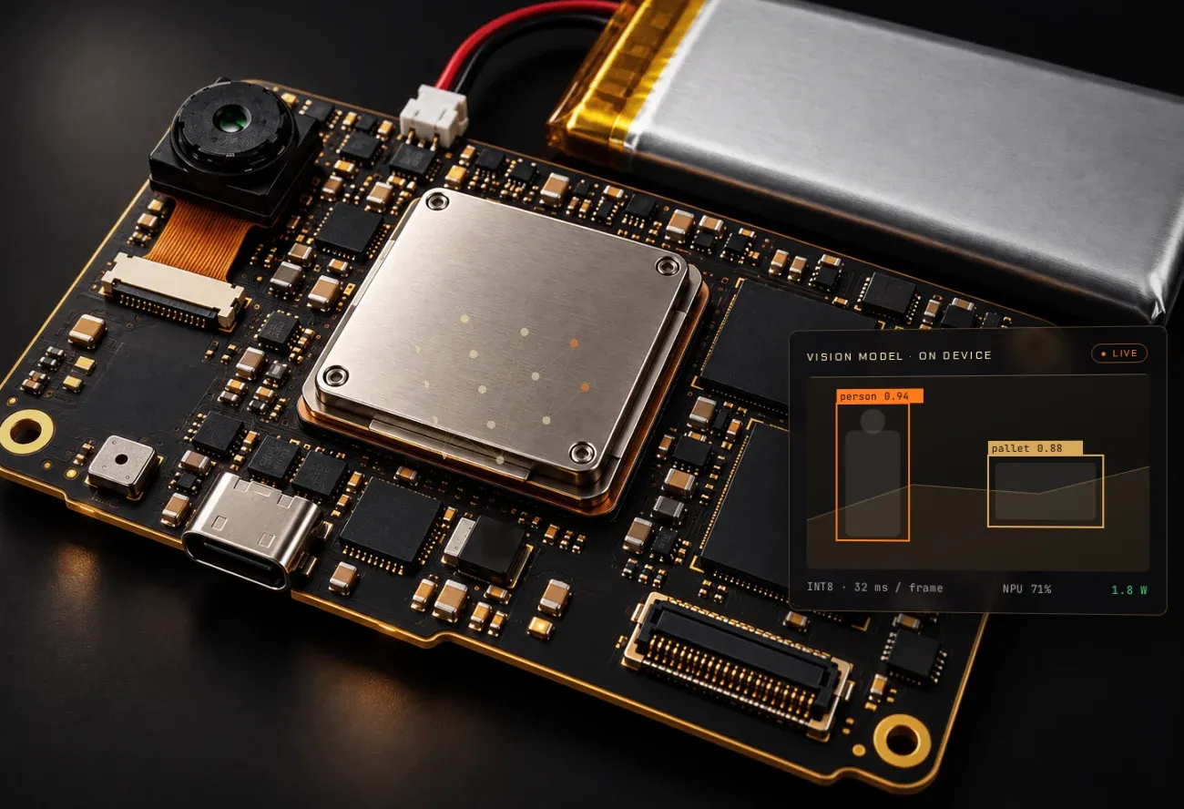 Edge AI compute board running an on device vision model