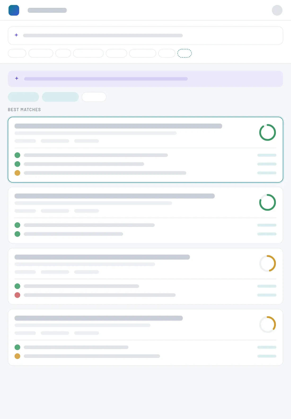 Tablet wireframe: the patient's profile above the ranked trial matches