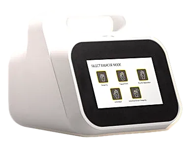The fluidic control unit with its touch screen showing the exercise modes