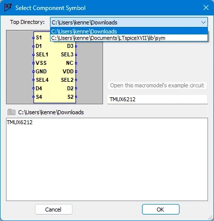 The component dialog showing the symbol in the schematic’s folder