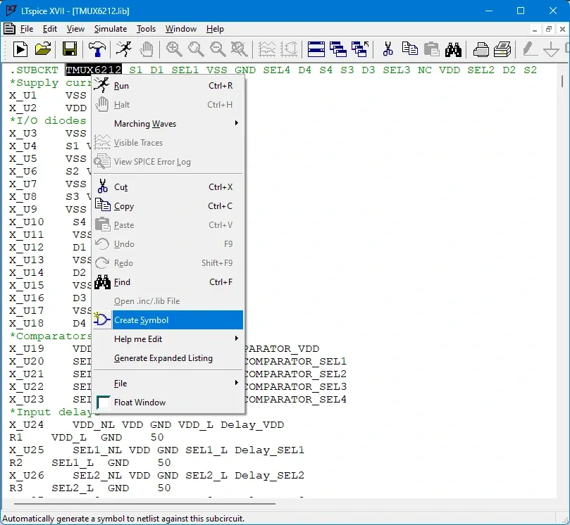 The right click menu with Create Symbol