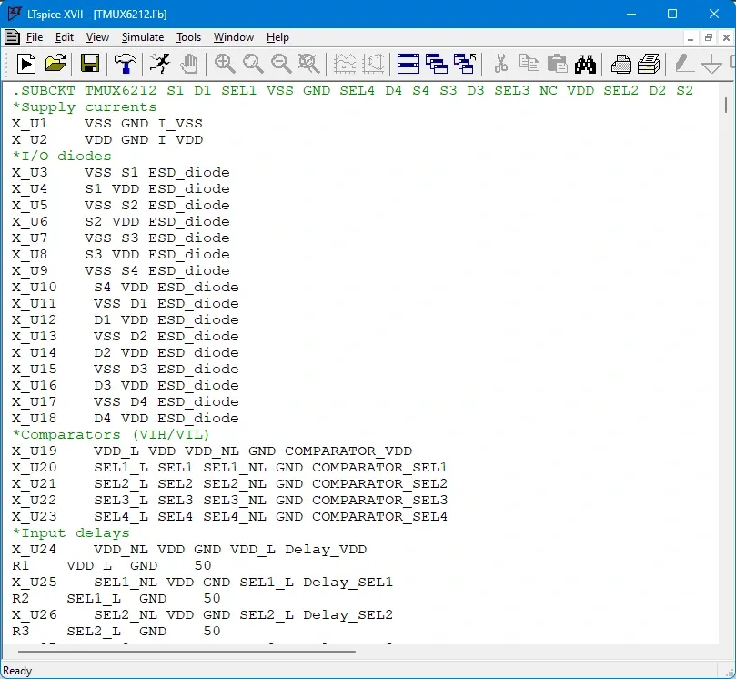 The model file opened in LTspice