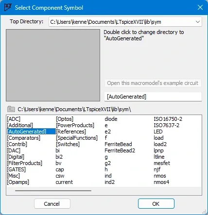 The component library dialog