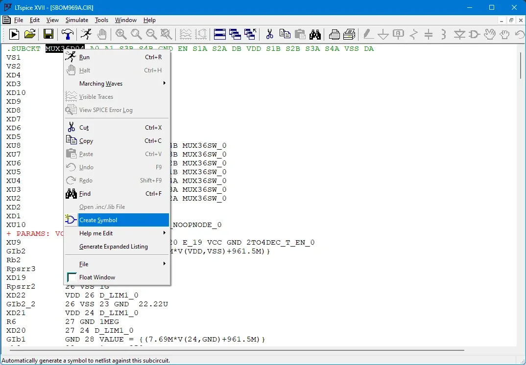 The right click menu with Create Symbol
