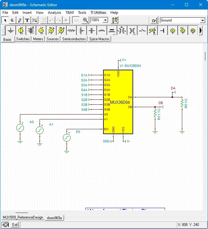 The reference design opened in TINA-TI