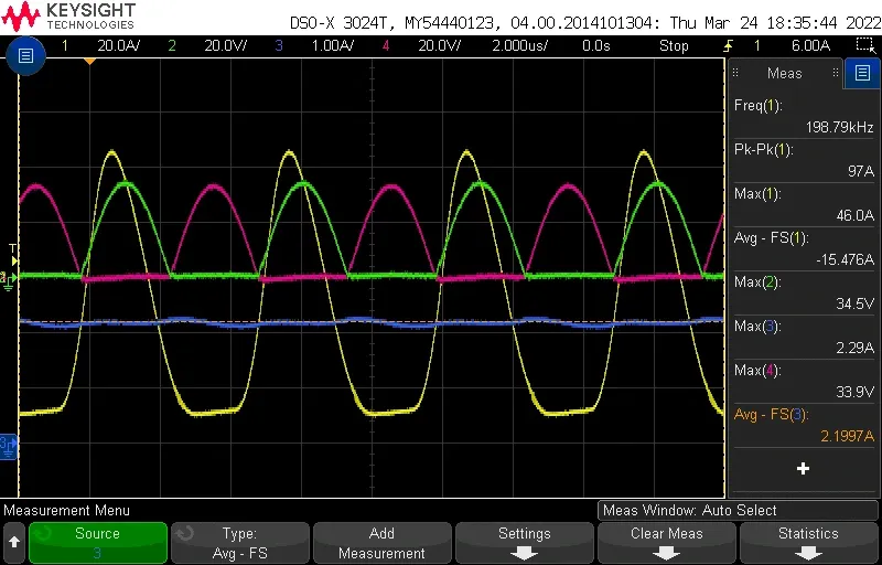 Oscilloscope capture of coil current and voltages